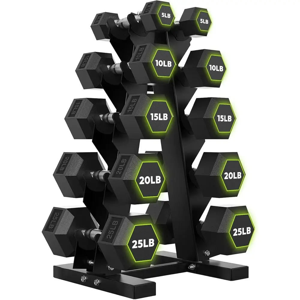 Home Gym Options - A-Eラック付き六角ダンベル、100～600ポンドの重量オプション、転がりにくい六角形デザイン、ホームジムでの使用に適した快適なグリップ