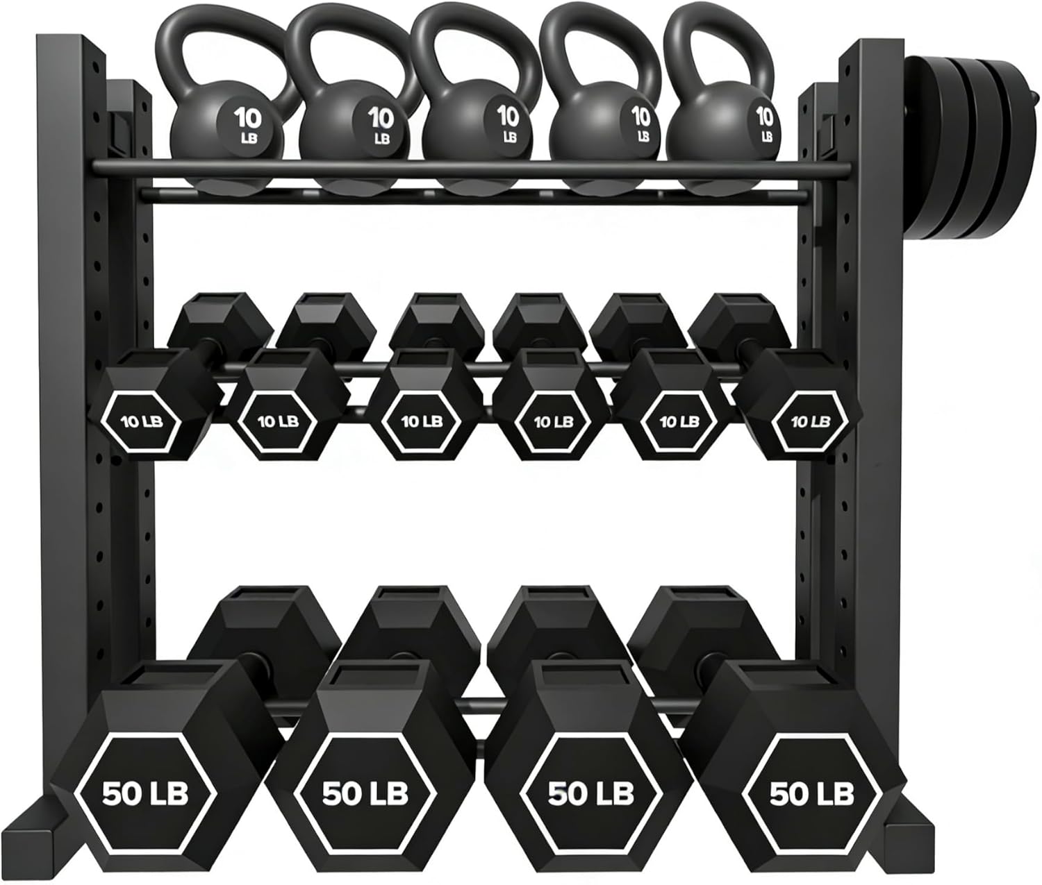 Home Gym Usa - ホームジム用、スチール製、シルバーカラー、高さ調節可能、耐荷重1000ポンド、3段ダンベルラック、コンパクト収納