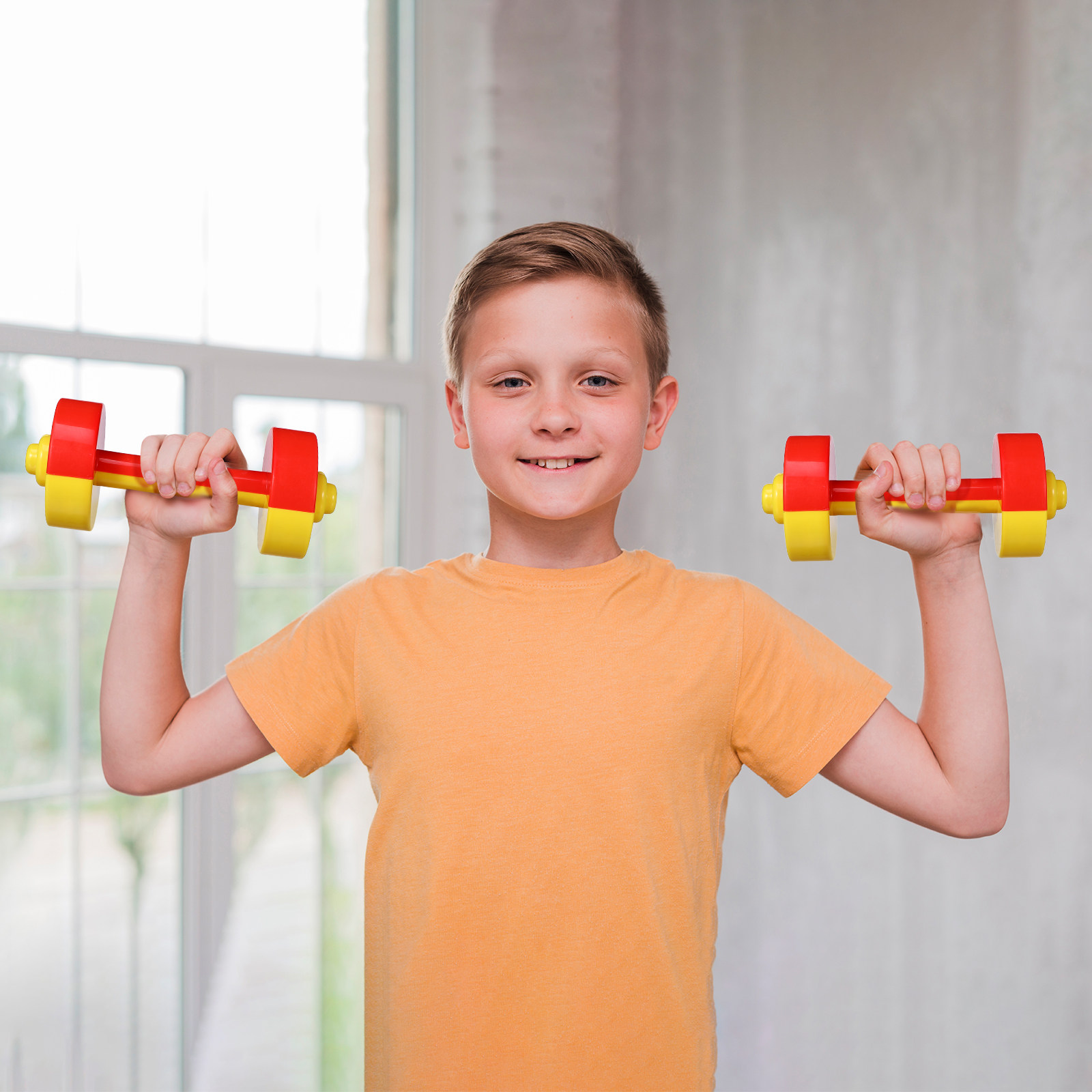 Home Gym For Kids - 1 ペア子供用プラスチックダンベルバーベル子供フィットネス小型重量挙げジム機器小道具赤黄色早期教育ホーム
