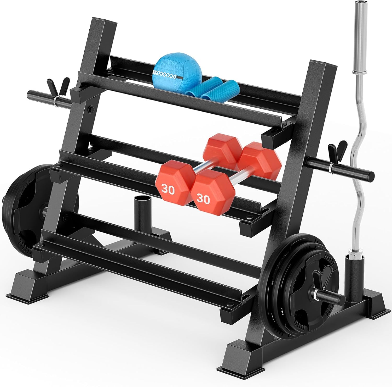 Home Gym Usa - ホームジム用、頑丈な素材、ブラウンカラー、耐荷重1100ポンド、3段調節可能で多機能なダンベルラック