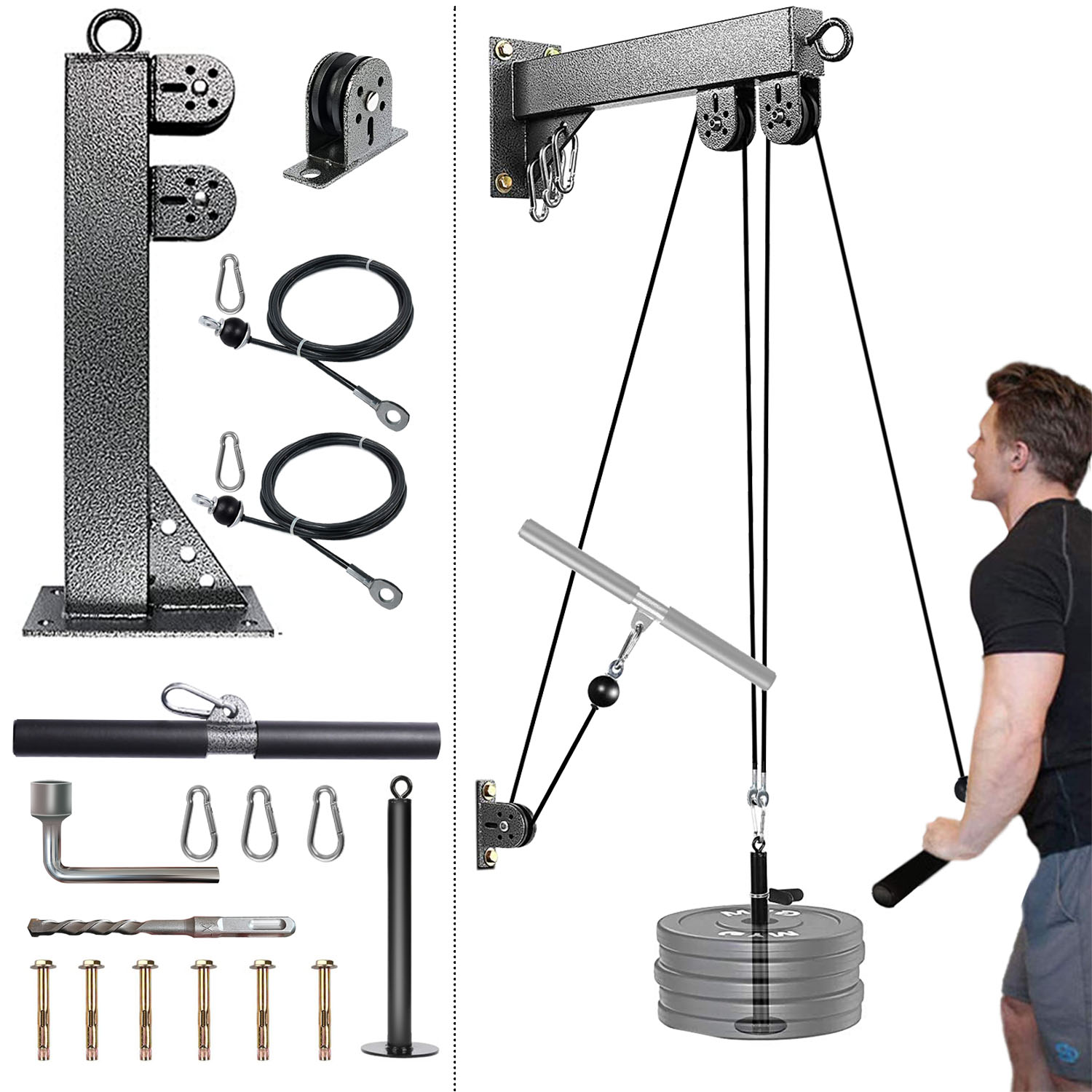 Lat Pulldown Cable - 壁に取り付けられたフィットネスプーリーシステム、ウェイトケーブル、ジムの筋力トレーニング、フラットプルダウンに適しています