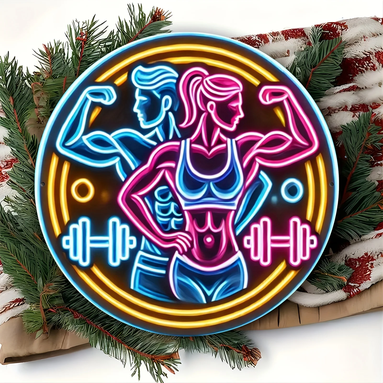 2D メタルサインフィットネスジムネオンサイン男性女性ボディ - Home Gym Dumbbell Workout のレビューと価格